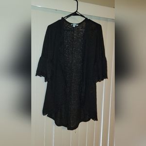 She + Sky Black Semi-sheer Duster Style with Lace Trim. Size Small